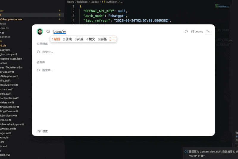 没有匹配结果时按 Tab 问 Loomy